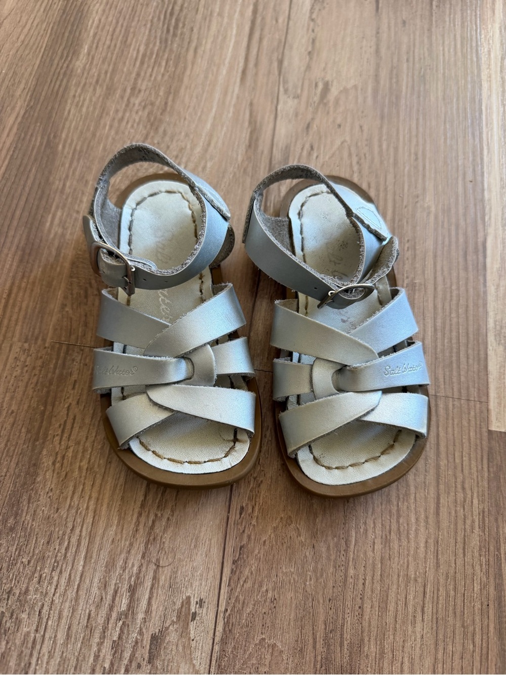 Salt Water classic Silver Leather Sandals, toddlers
